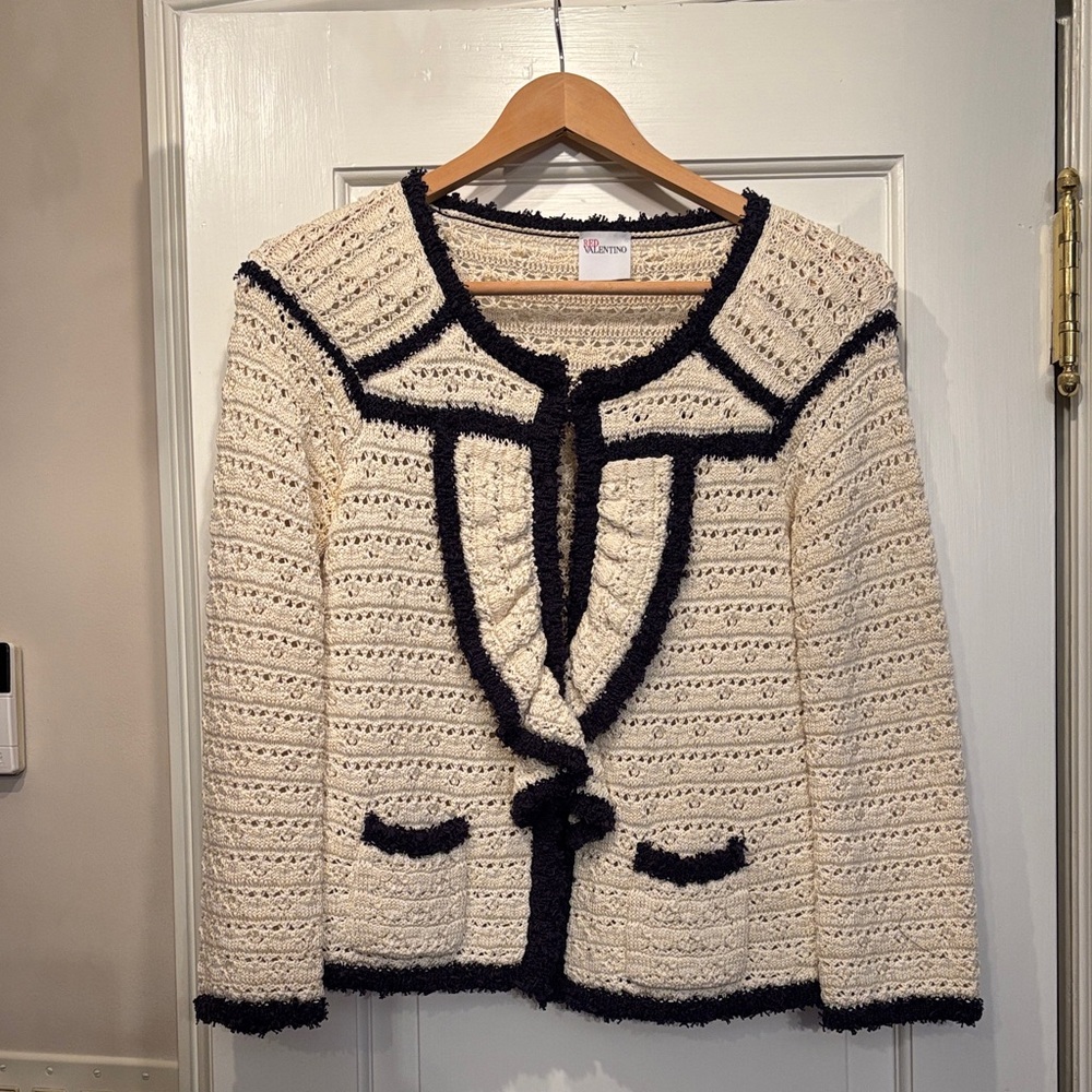 RED Valentino Cream and Navy Cardigan